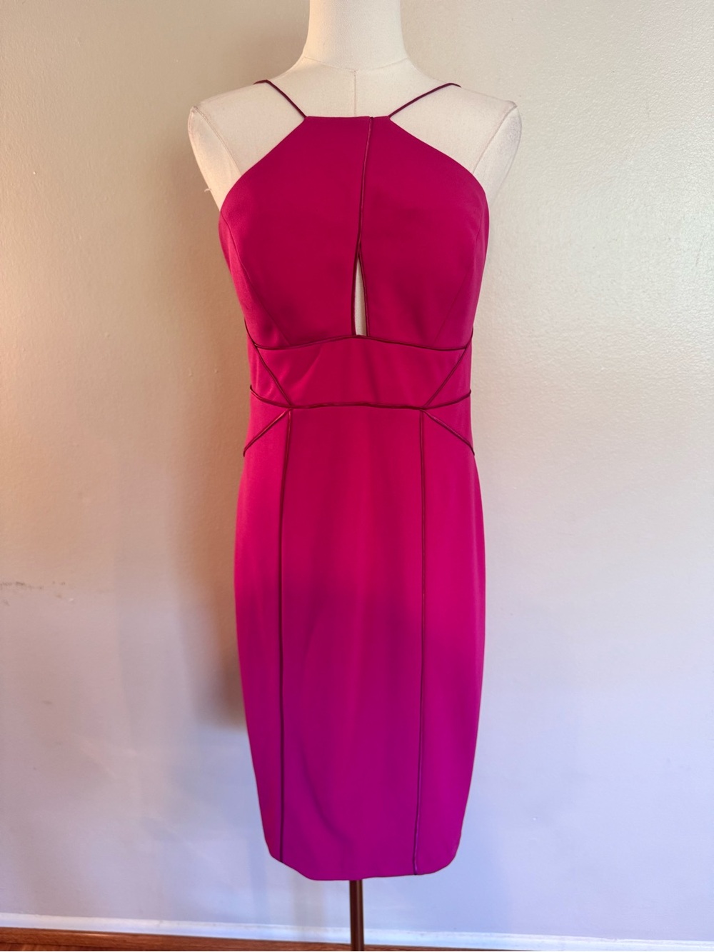 Aidan Mattox Fuchsia Pink Cutout Open Back Midi Cocktail Dress
